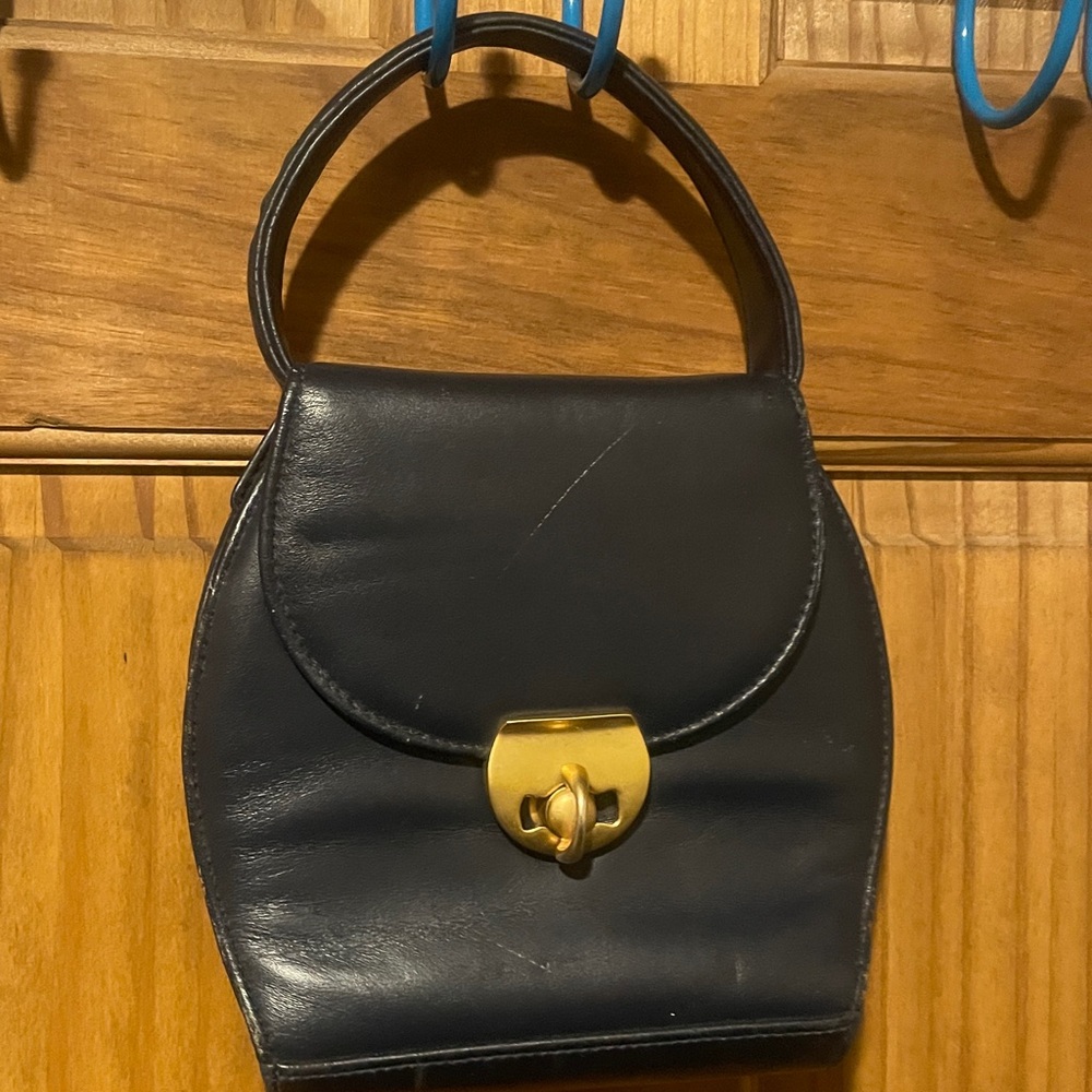 Vintage lord and Taylor navy top handle bag Leather Handbag small and chic - Picture 6 of 9